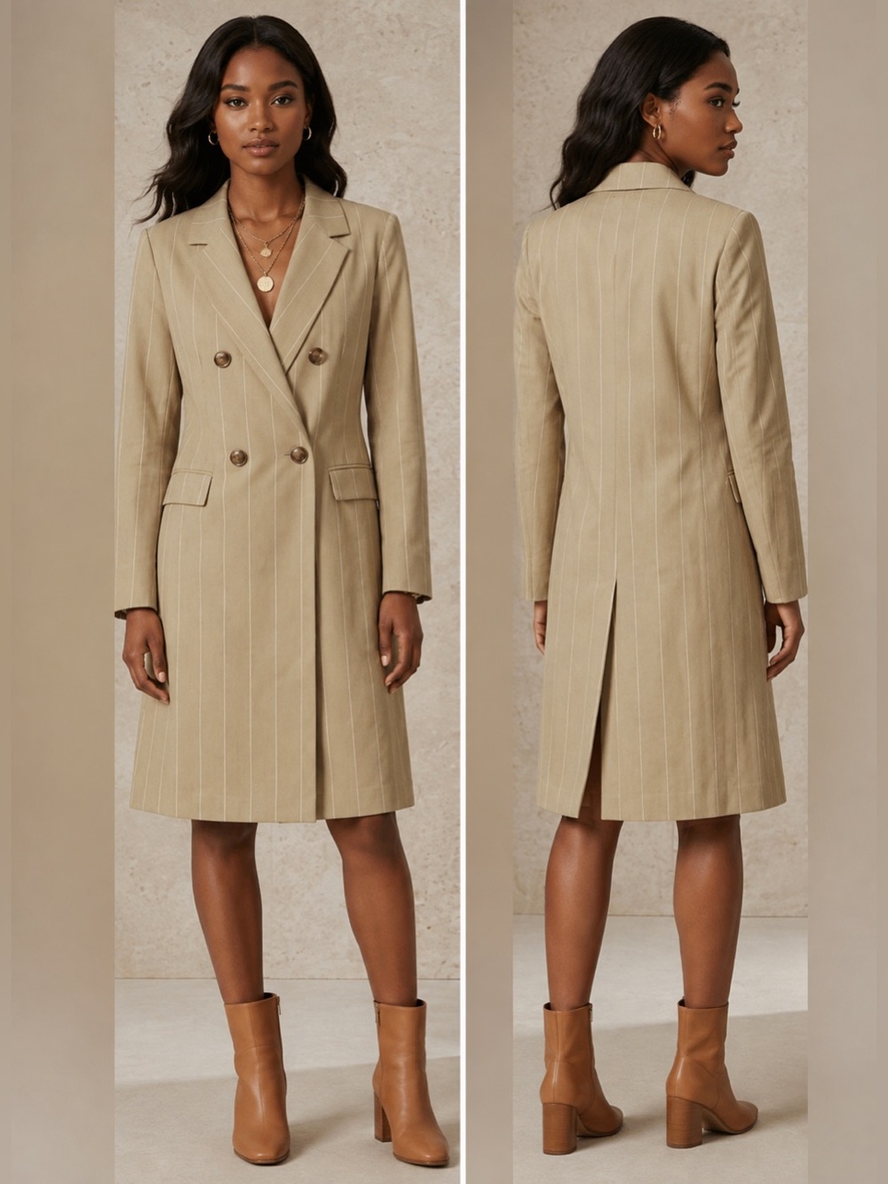 Prima Pinstripe Double-Breasted Longline Blazer Coat Size Medium NWT